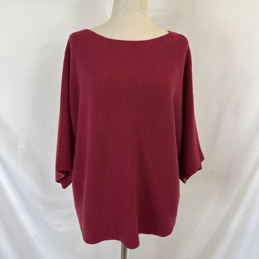 EILEEN FISHER Womens XS Red Merino Wool Boxy Ribbed Sweater